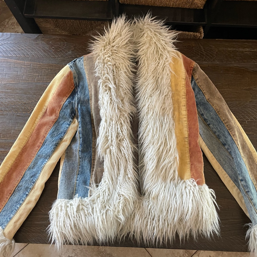 Blanc Noir Outerwear Jacket with Faux Fur Trim